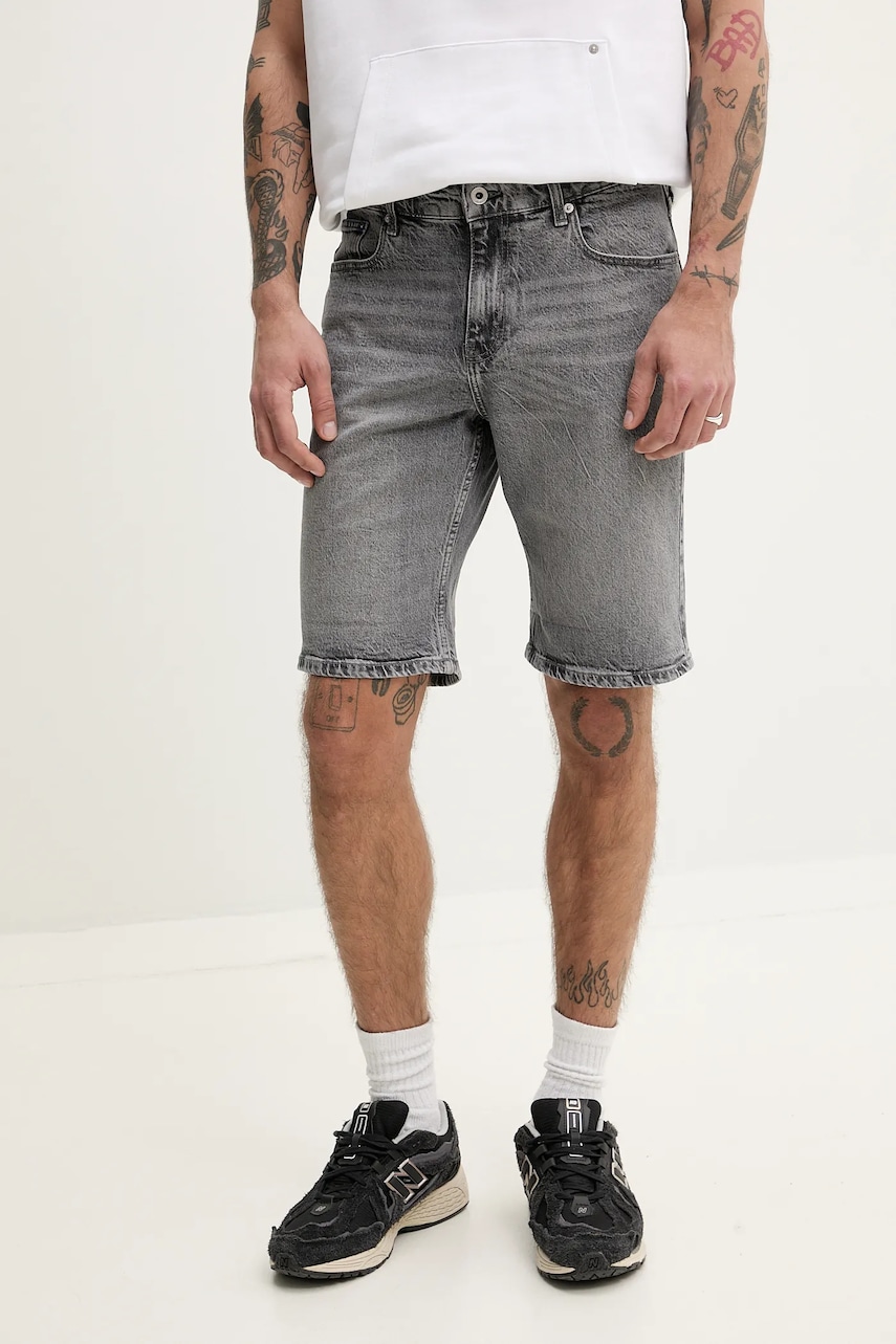 Karl Lagerfeld Jeans pantaloni scurți jeans bărbați, culoarea gri, A2M10082