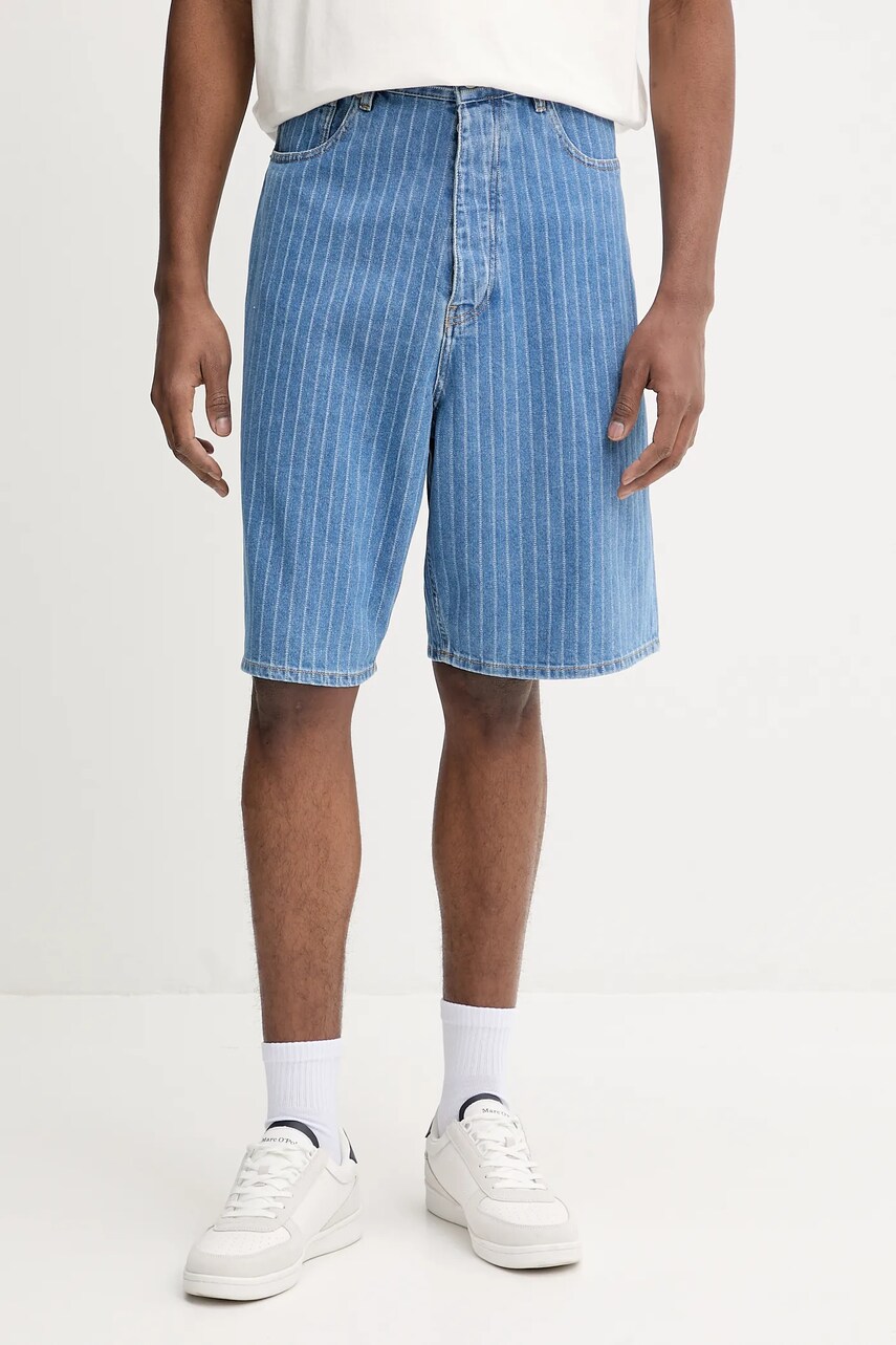 Drôle de Monsieur pantaloni scurți din denim Le Short Baggy Rayures bărbați, G-BS147-CO179-LBE