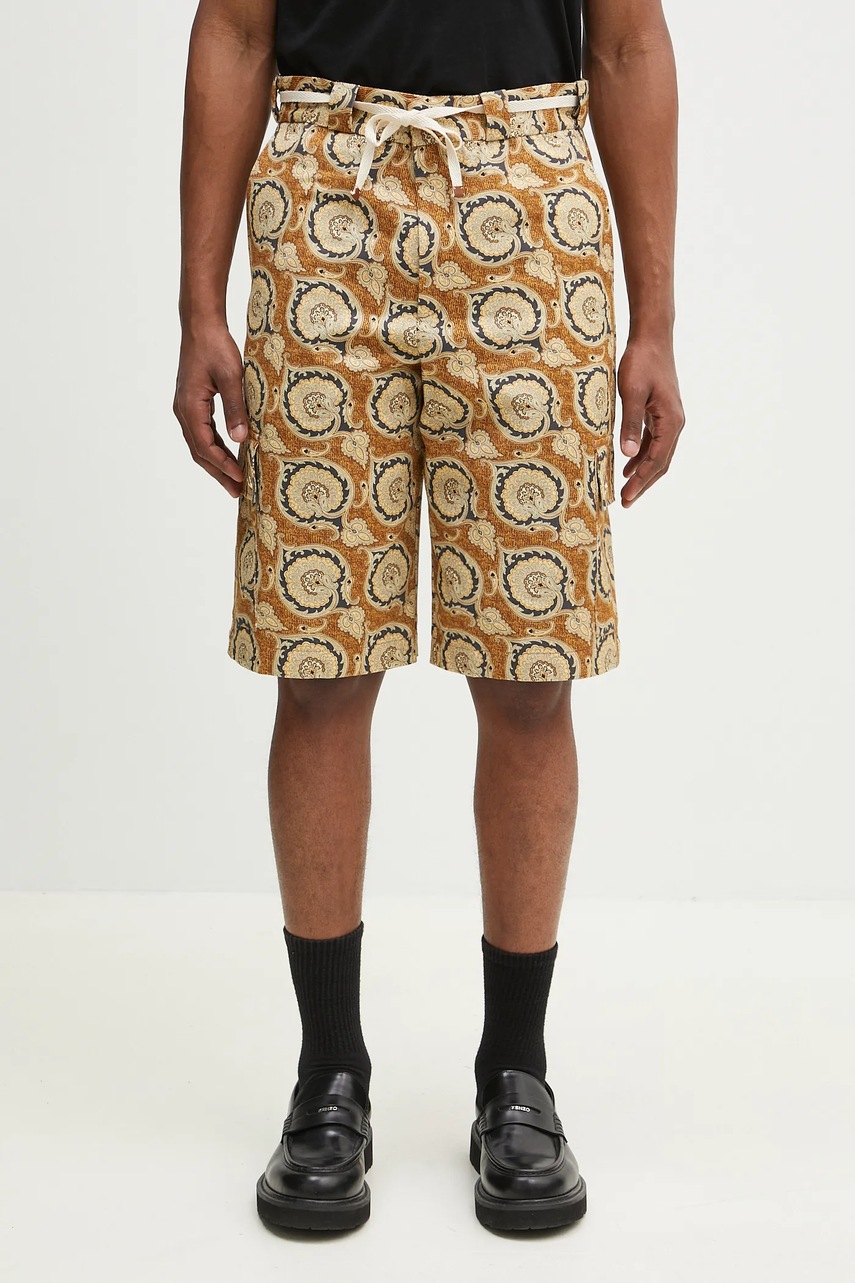Levně Bavlněné šortky Drôle de Monsieur Le Short Workwear Paisley pánské, žlutá barva, G-BS155-CO189-MS