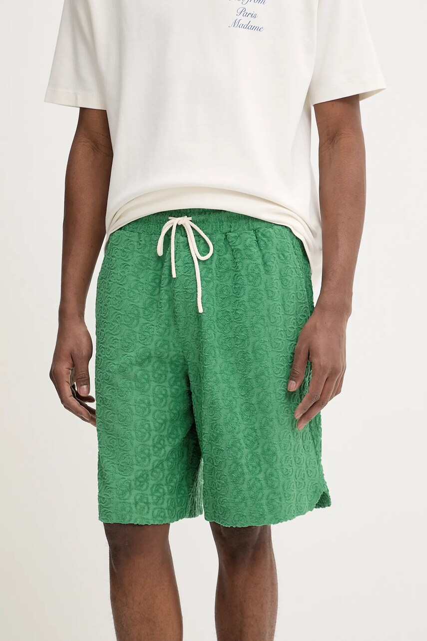 Levně Bavlněné šortky Drôle de Monsieur Le Short Monogramme pánské, zelená barva, G-BS158-CO201-EM
