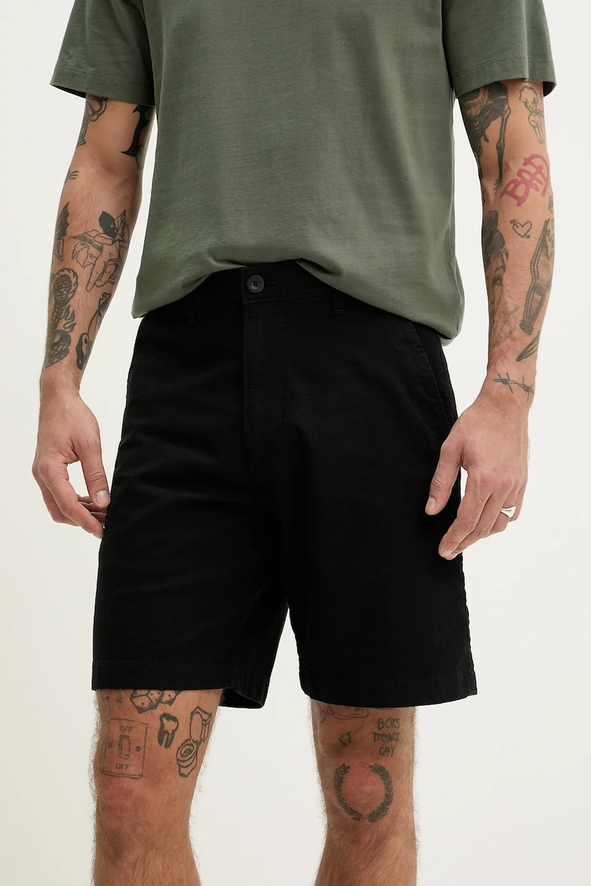 Hollister Co. pantaloni scurți din amestec de in barbati, culoarea negru, KI328-5026 Hollister Co. pantaloni scurți din amestec de in barbati, culoarea negru, KI328-5026