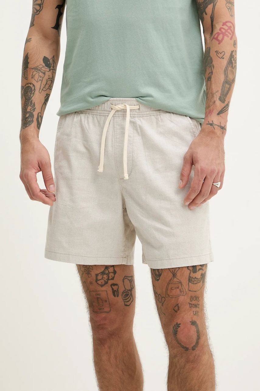 Hollister Co. pantaloni scurți din amestec de in barbati, culoarea bej, melanj, KI328-5097 Hollister Co. pantaloni scurți din amestec de in barbati, culoarea bej, melanj, KI328-5097