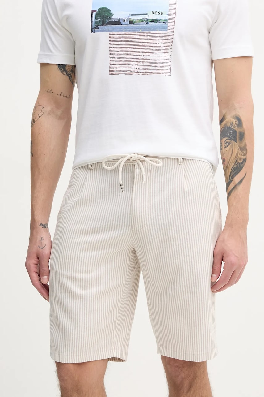 Joop! pantaloni scurți din amestec de in bărbați, culoarea bej, 30046558 Joop! pantaloni scurți din amestec de in bărbați, culoarea bej, 30046558