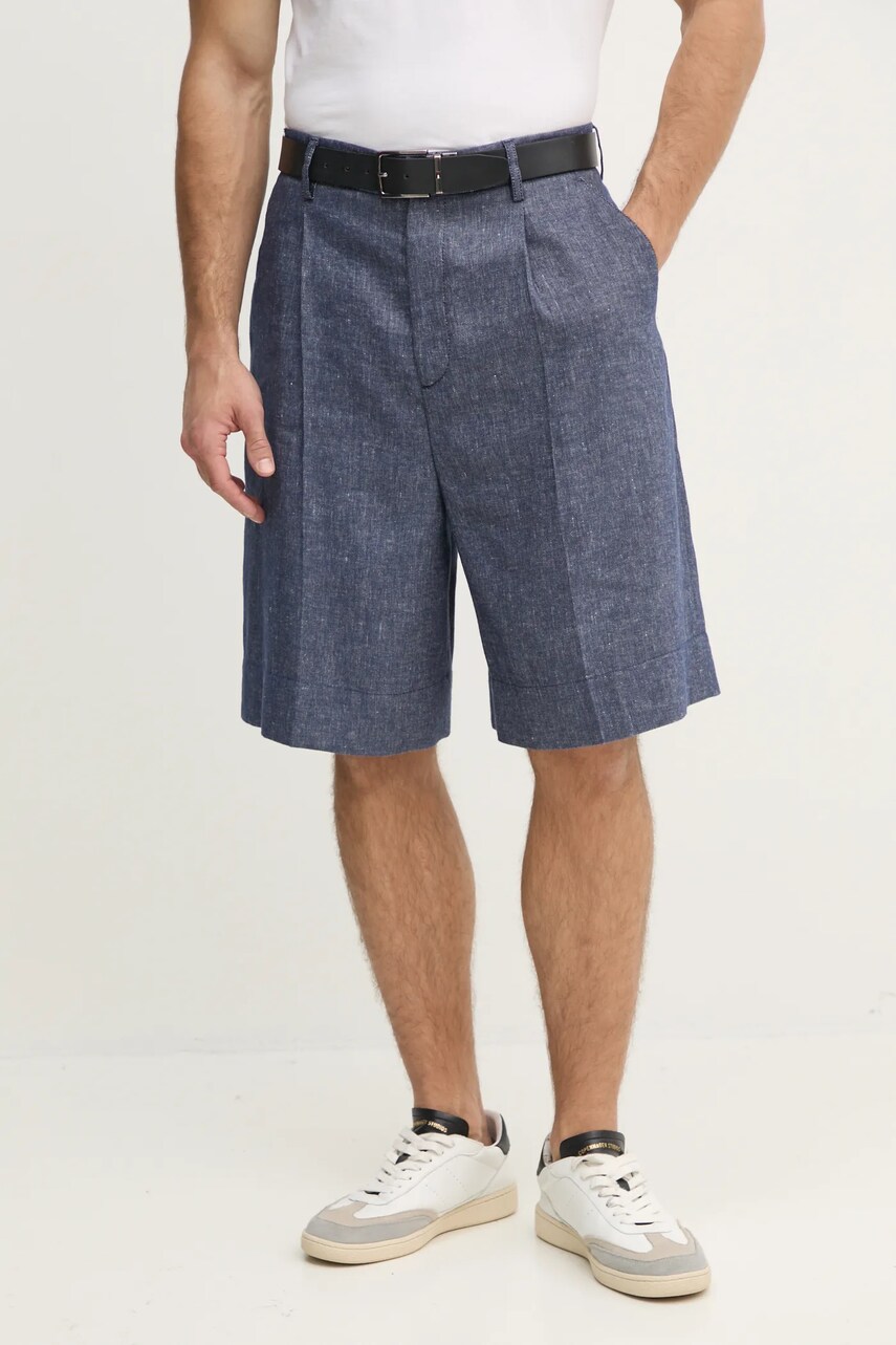 Levně Lněné kraťasy Tommy Hilfiger pánské, tmavomodrá barva, SQTHL7544.SQTH503