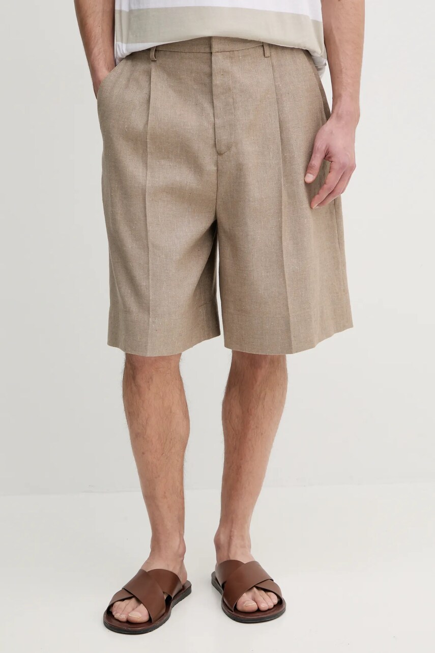 Levně Lněné kraťasy Tommy Hilfiger pánské, béžová barva, SQTHL7544.SQTH503