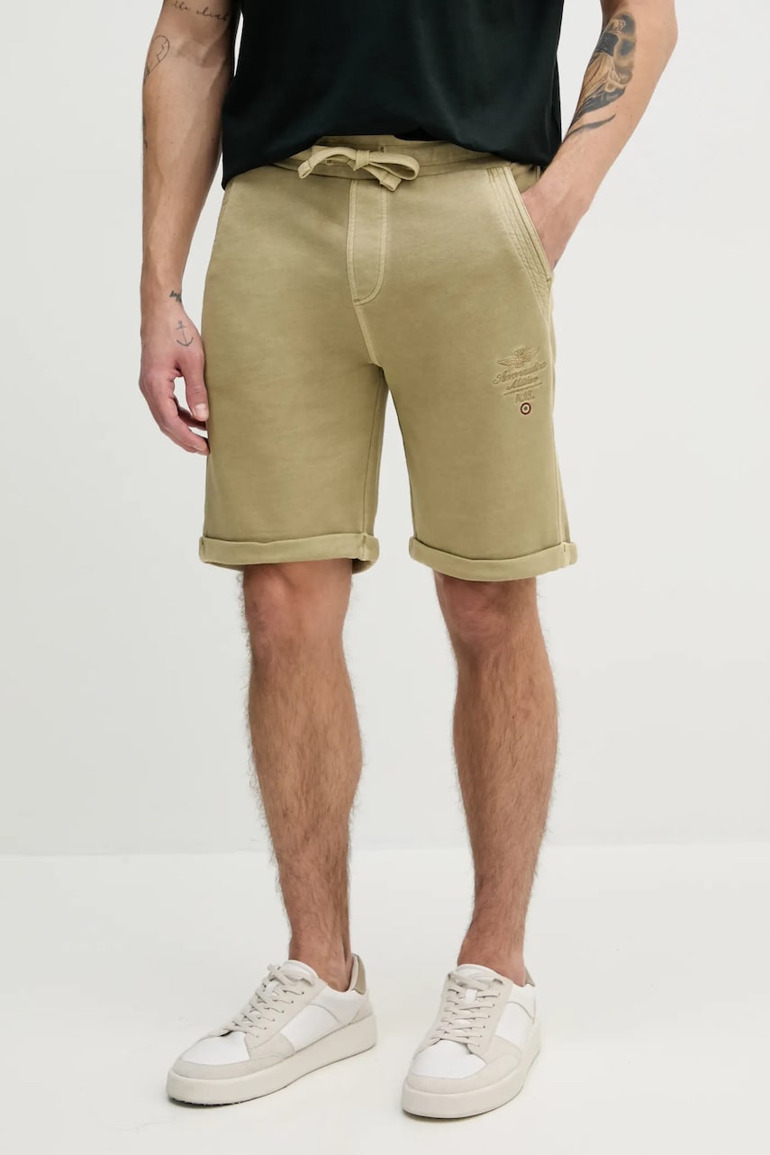 Aeronautica Militare pantaloni scurti din bumbac barbati, culoarea verde, BF016F583