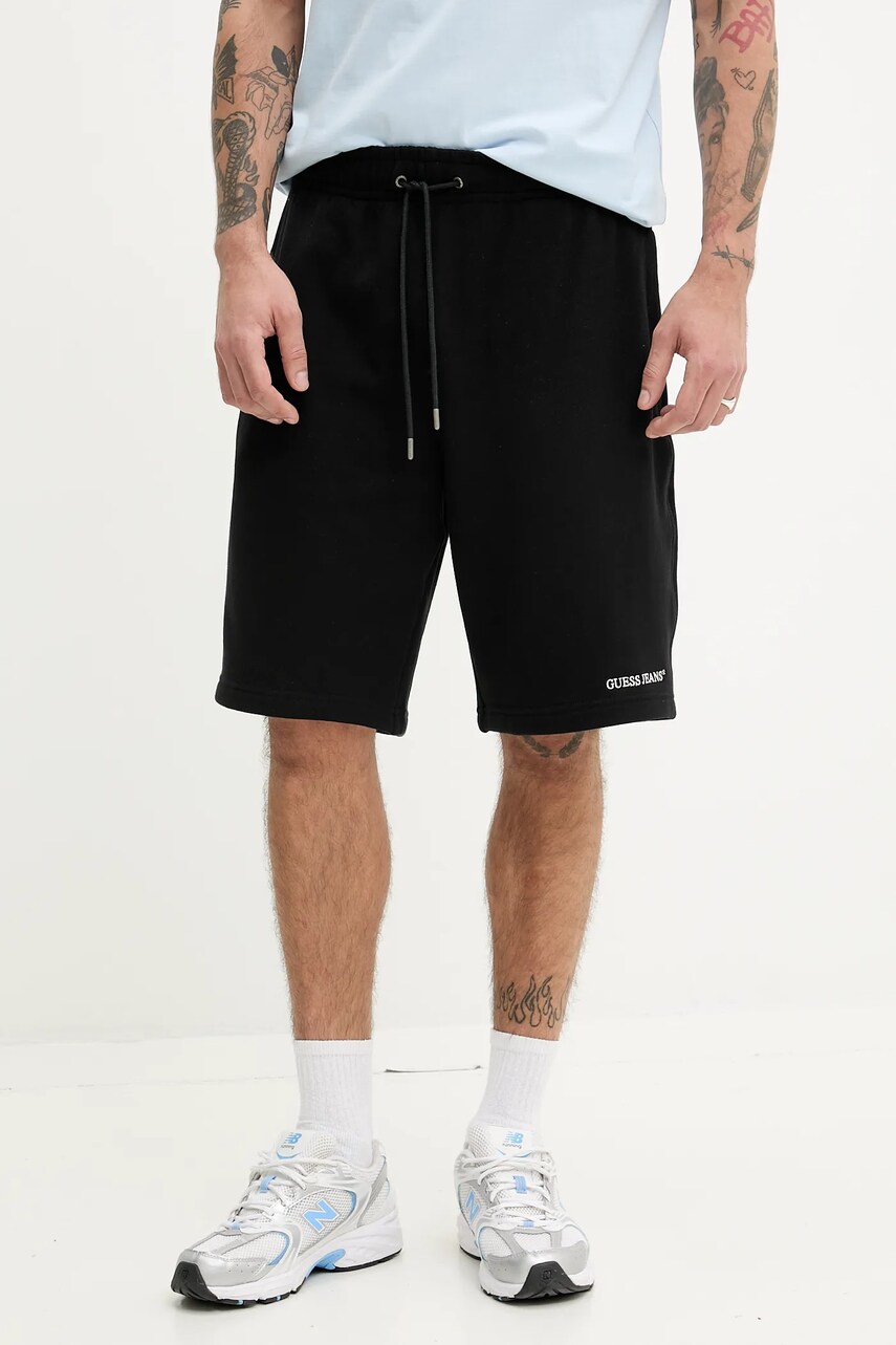 Levně Bavlněné šortky Guess Jeans pánské, černá barva, M5GD49 KCPR1