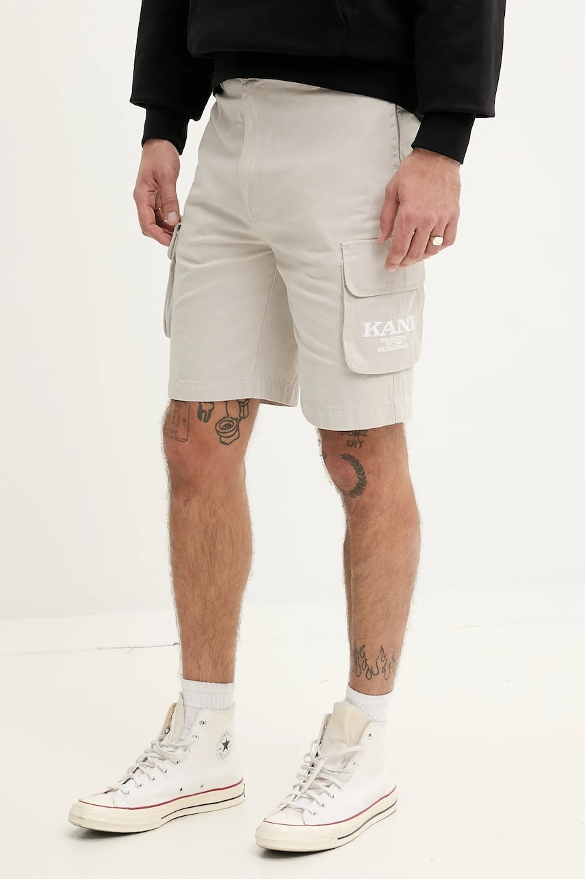 Karl Kani pantaloni scurți din bumbac bărbați, culoarea bej, 60100045