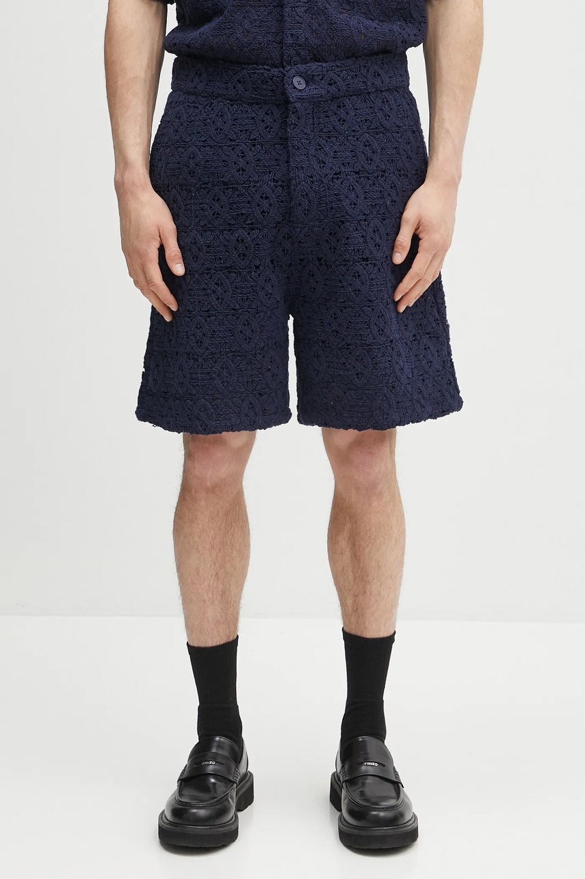 Daily Paper pantaloni scurți Lace Shield Short culoarea bleumarin, 2511119