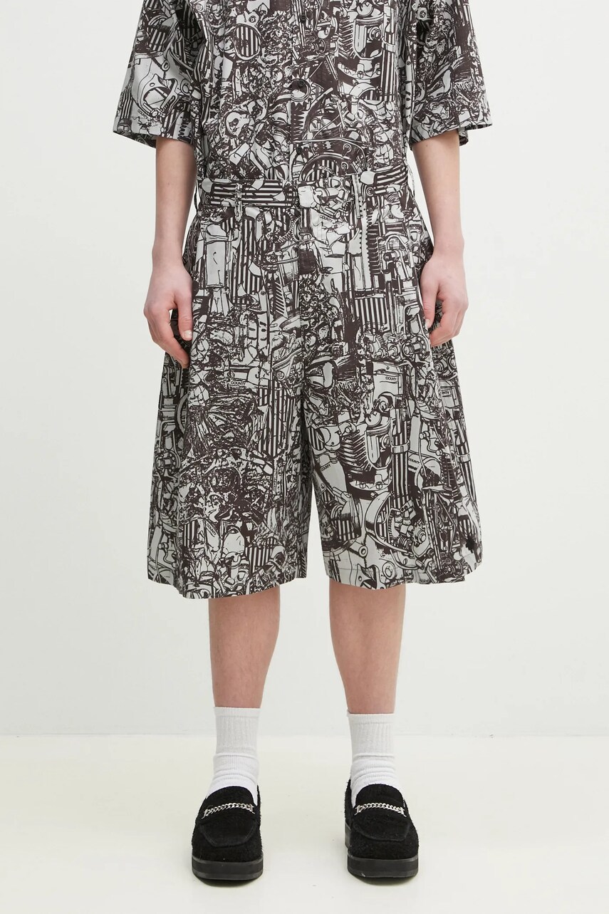 Marcelo Burlon pantaloni scurti din bumbac Aop Mech Pajama Shorts Dark Grey Medium barbati, culoarea gri, CMCB00AS25FAB0010706