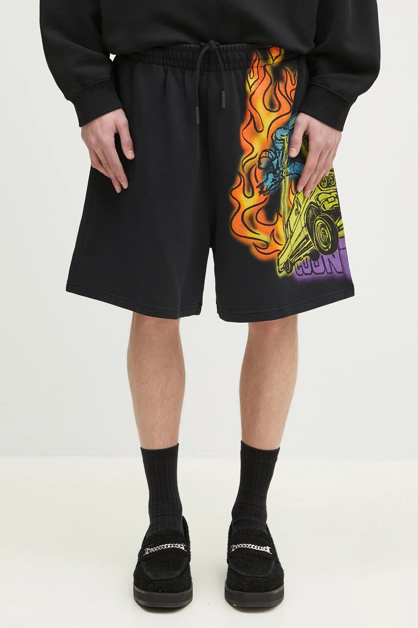 Marcelo Burlon pantaloni scurti din bumbac County Flame Comfy Sweatshort Black Red barbati, culoarea negru, CMCI012S25FLE0031025