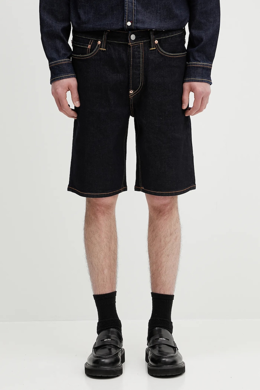 Evisu pantaloni scurți jeans Graffiti Daicock Printed Denim culoarea bleumarin, 2ESHTM5DS1142