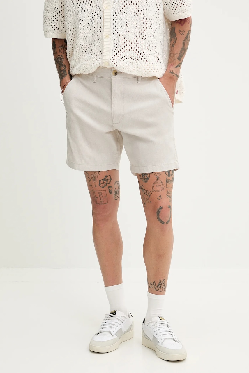 Hollister Co. pantaloni scurți din amestec de in culoarea bej, KI328-5167