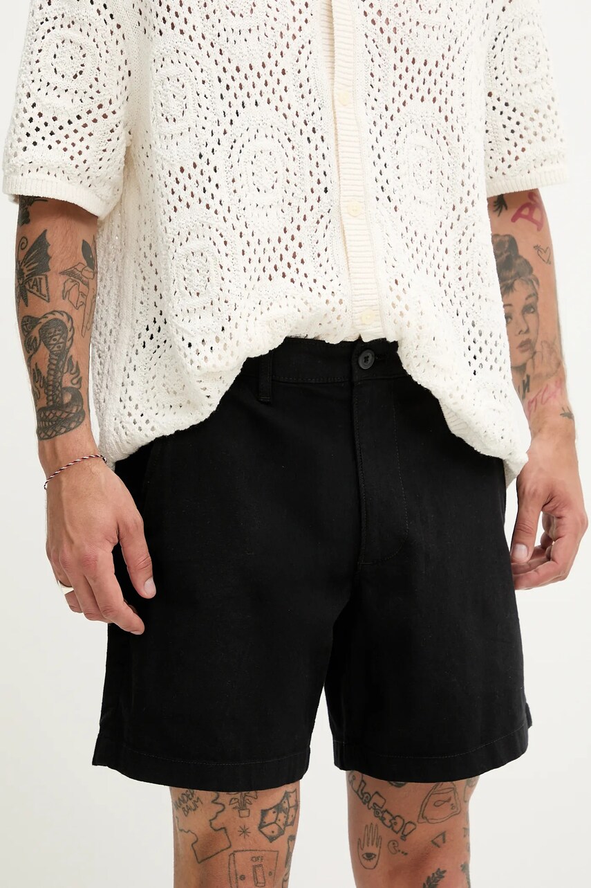 Hollister Co. pantaloni scurți din amestec de in culoarea negru, KI328-5167