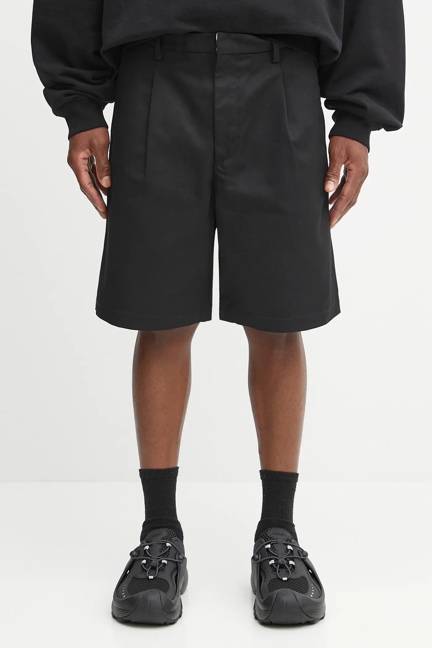 Wacko Maria pantaloni scurți DICKIES / PLEATED SHORT TROUSERS ( TYPE-1 ) culoarea negru, 25SS-WMP-DC02