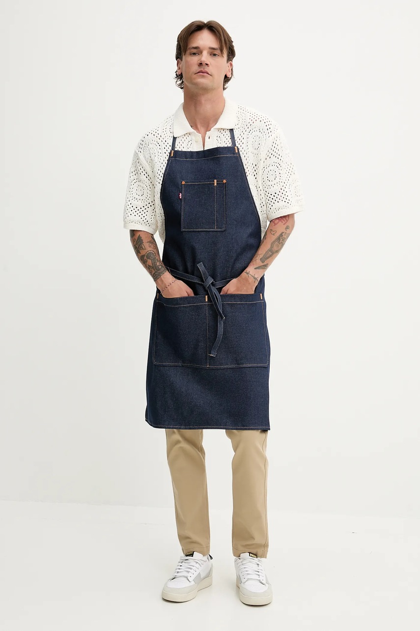 Βαμβακερή ποδιά κουζίνας Levi's χρώμα: ναυτικό μπλε φωτογραφία