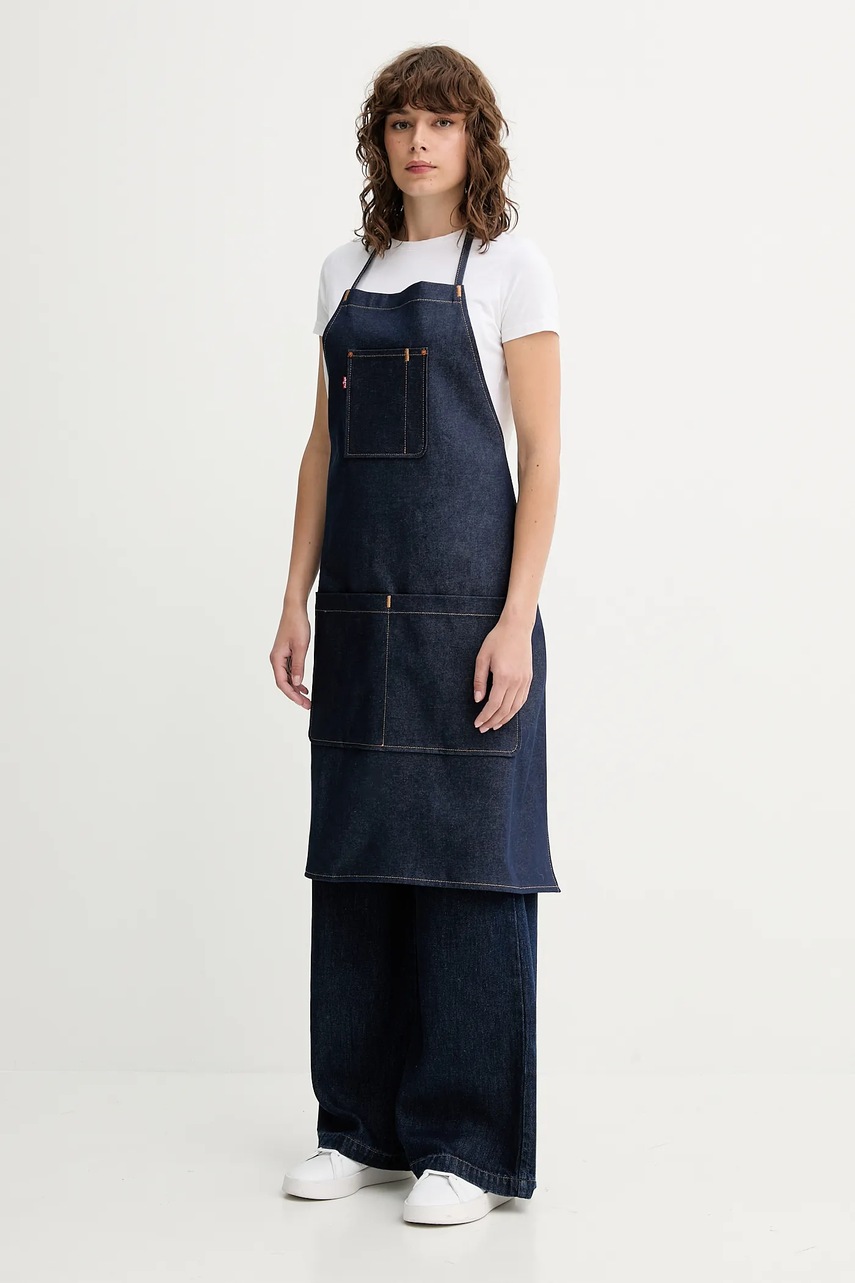 Βαμβακερή ποδιά κουζίνας Levi's χρώμα: ναυτικό μπλε φωτογραφία