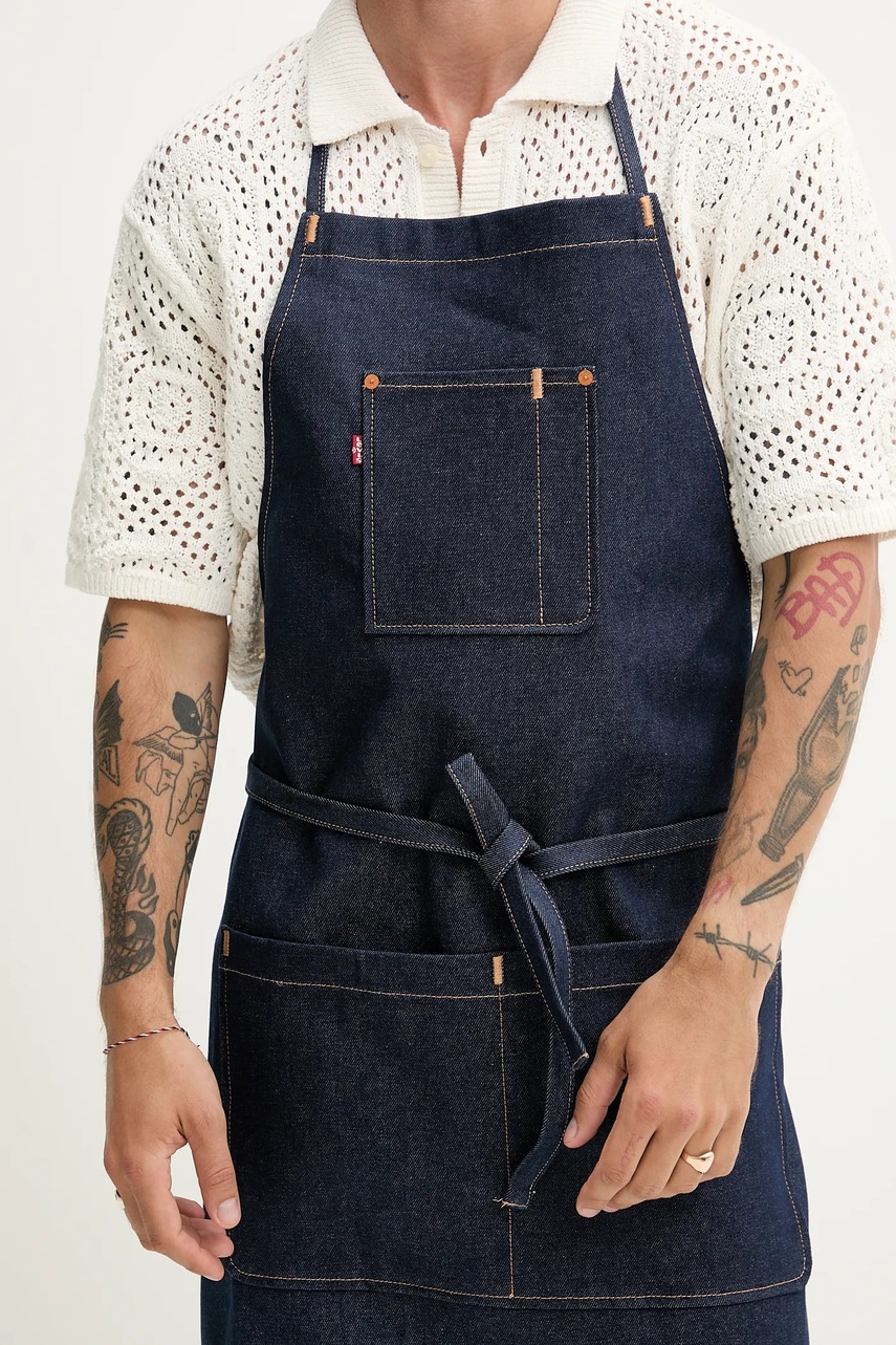 Βαμβακερή ποδιά κουζίνας Levi's χρώμα: ναυτικό μπλε φωτογραφία