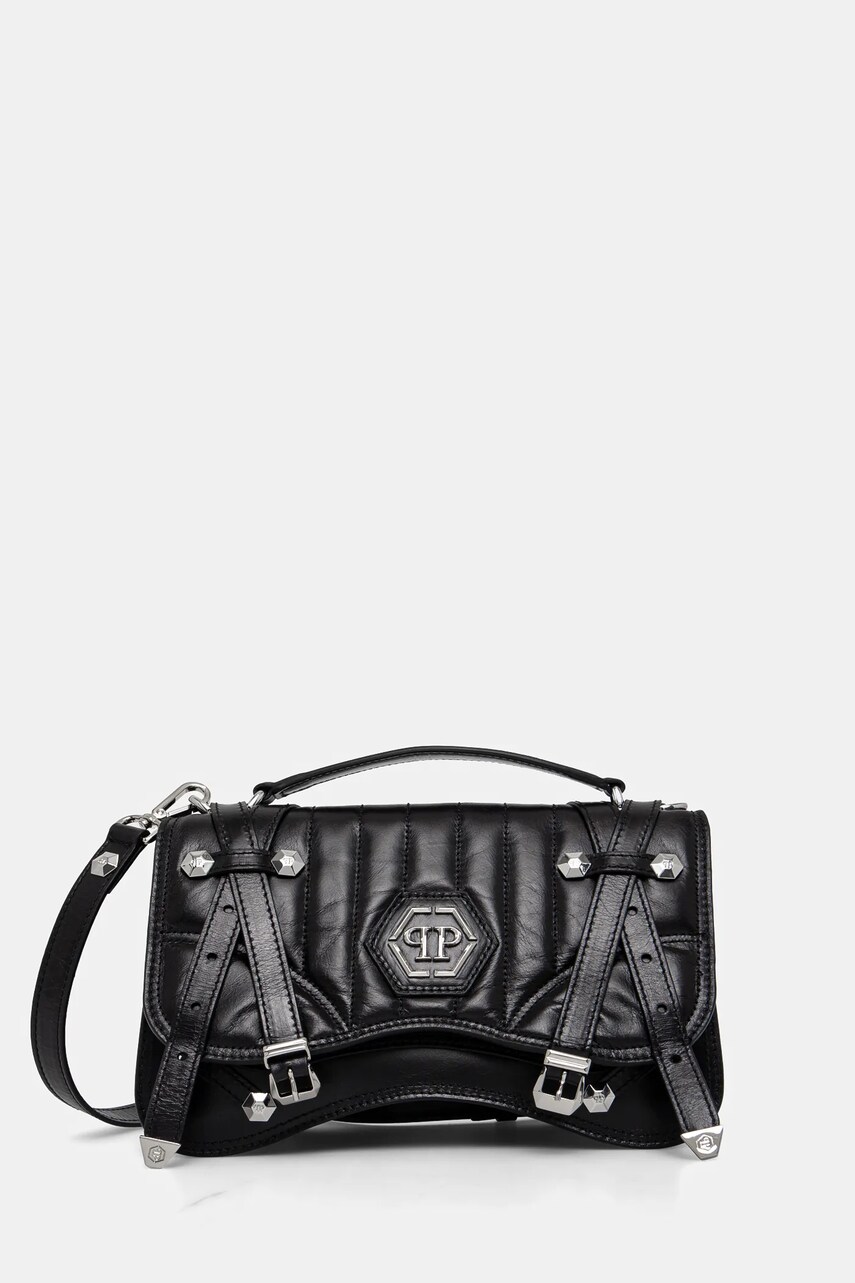 Philipp Plein poseta de piele culoarea negru, SAEA WBA2067 PLE010N