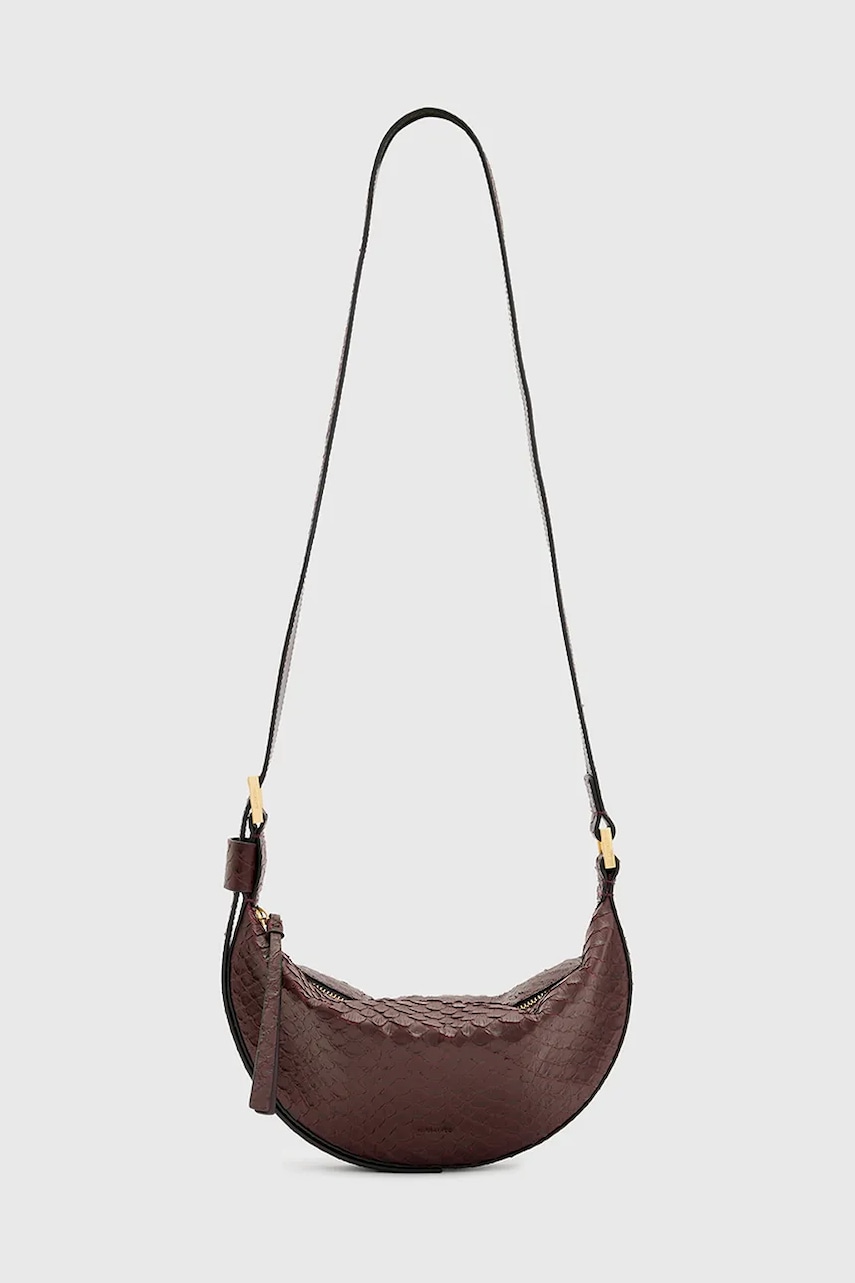 AllSaints poseta de piele HALFMOON SNAKE culoarea bordo, W387XB