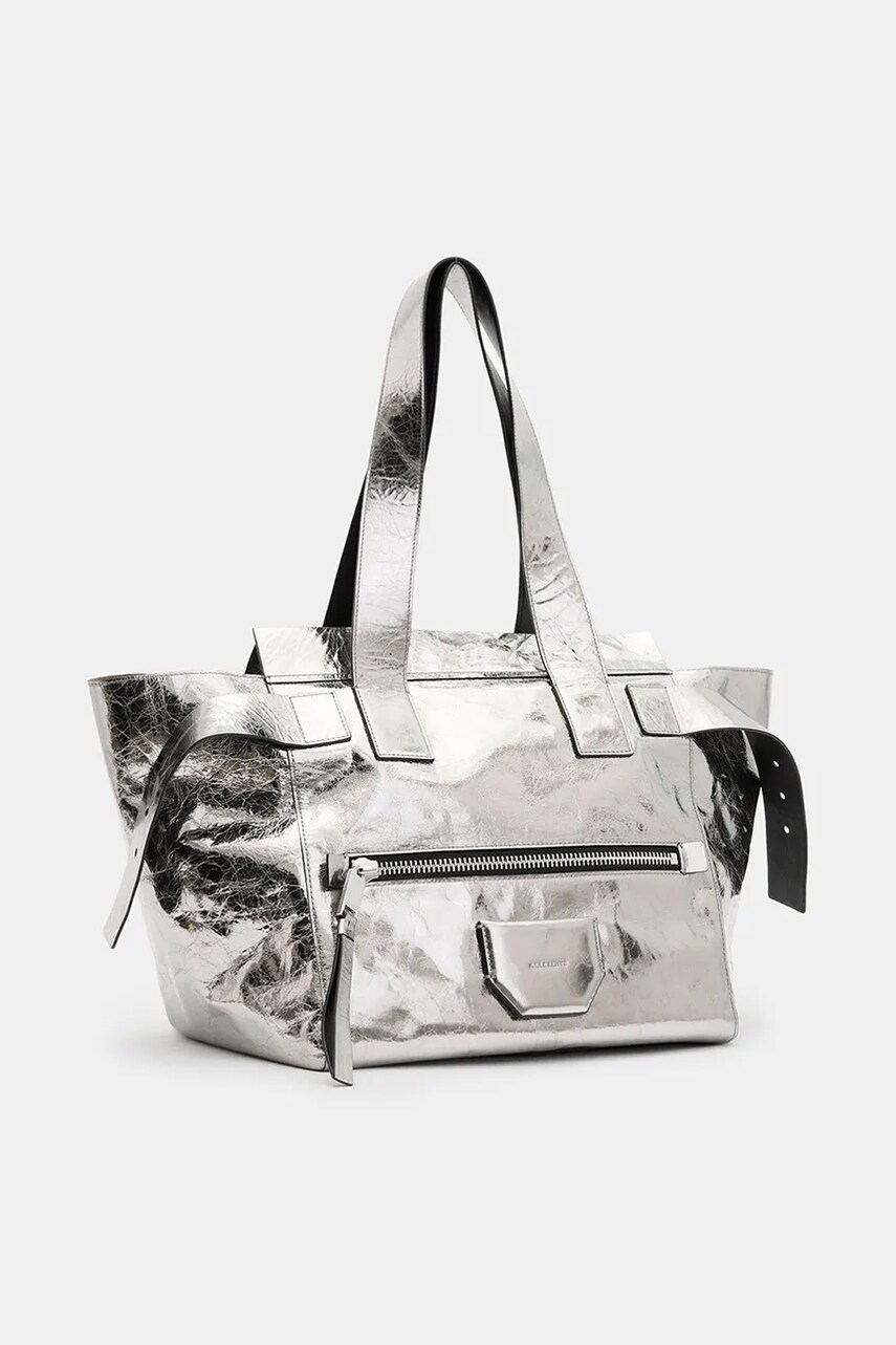 AllSaints bőr táska PEREZ SHOULDER ezüst, W392XB termék 2. képe