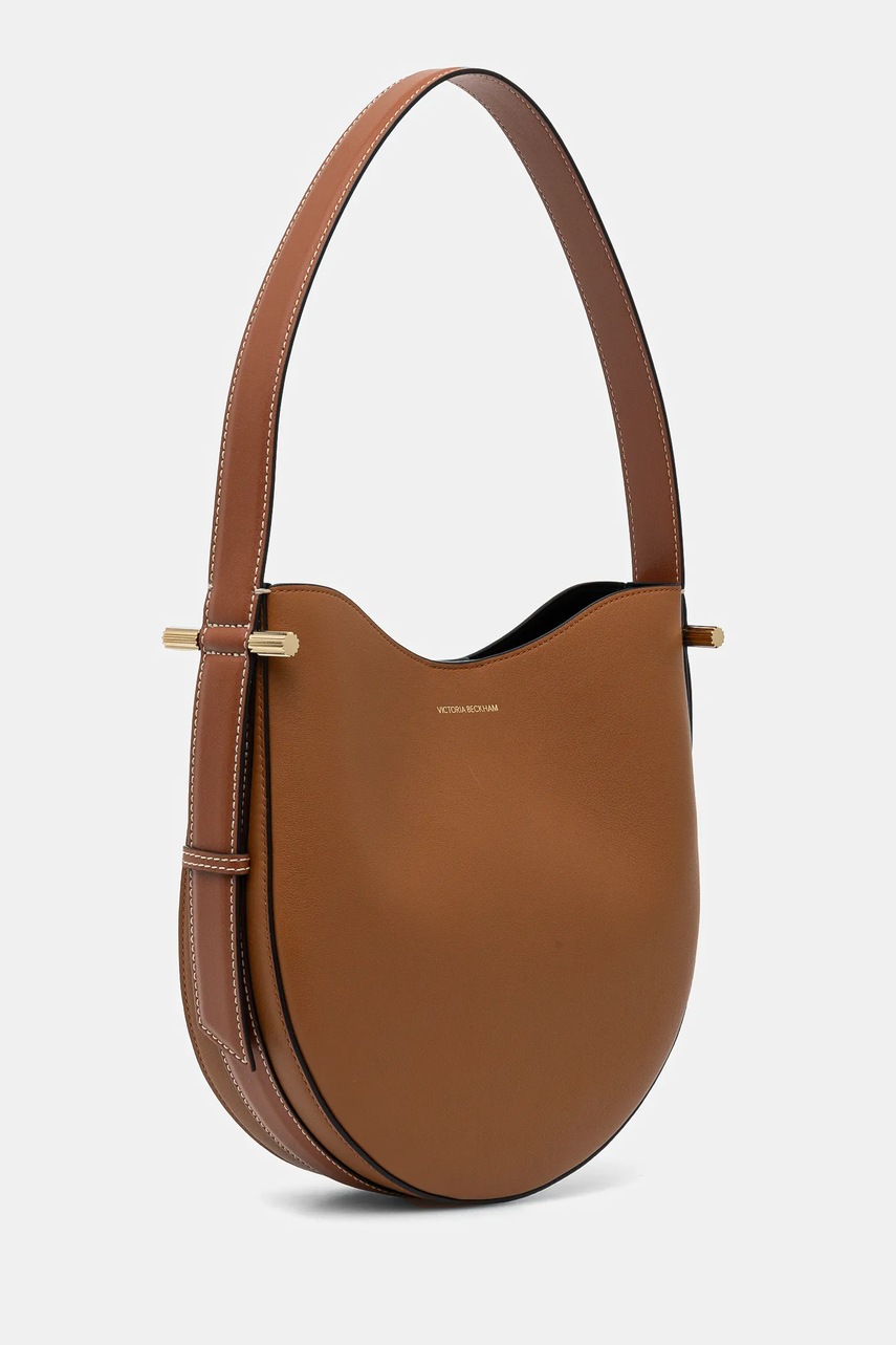 Δερμάτινη τσάντα Victoria Beckham χρώμα: καφέ, B125AAC006190A φωτογραφία