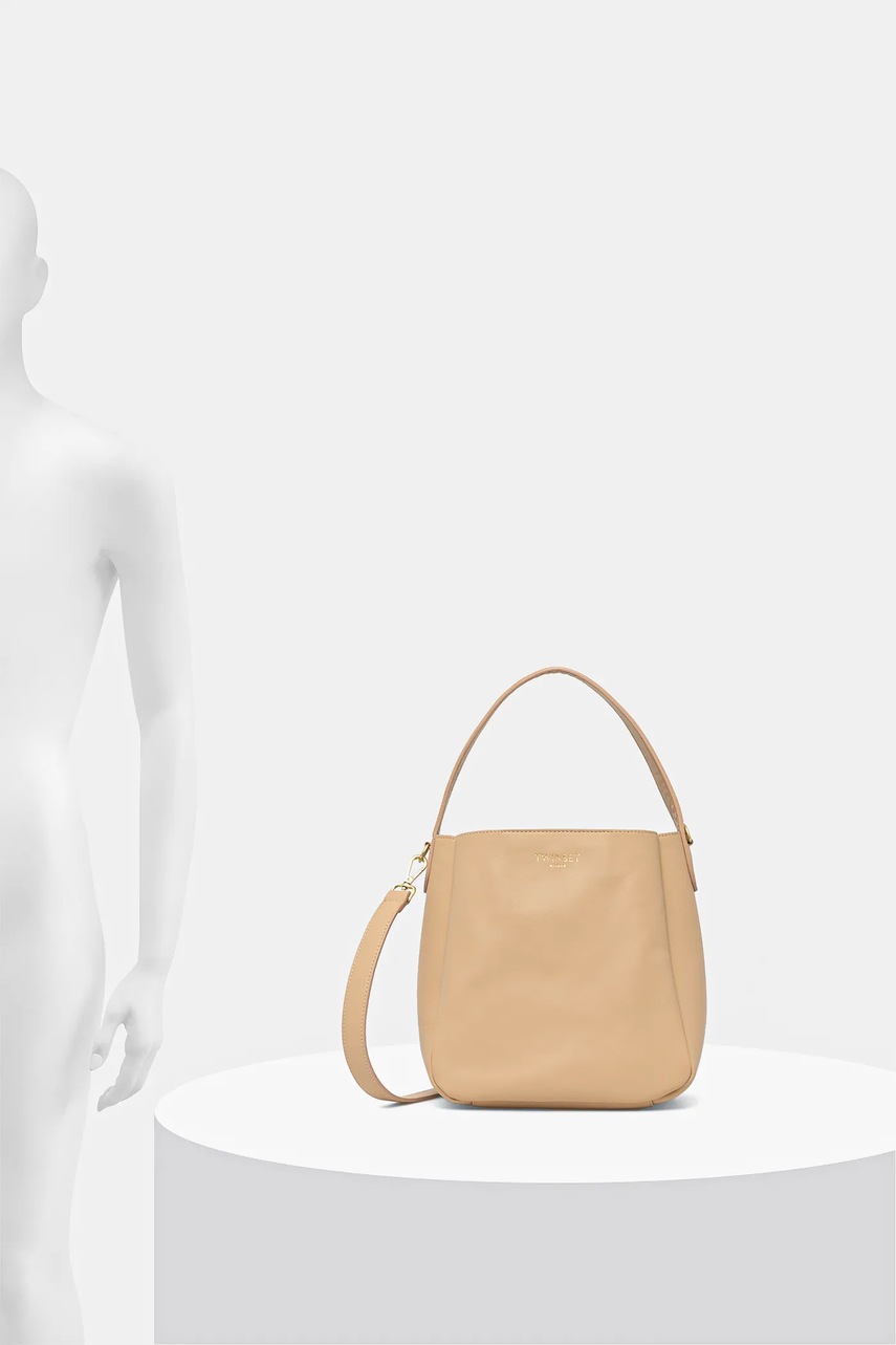 Δερμάτινη τσάντα Twinset χρώμα: μπεζ, 251TD8332 φωτογραφία