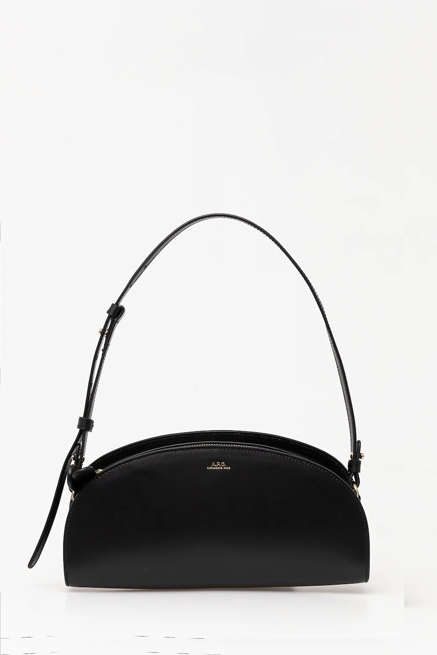 A.P.C. poșetă de piele sac demi-lune shoulder culoarea negru, PXCAX.F61997