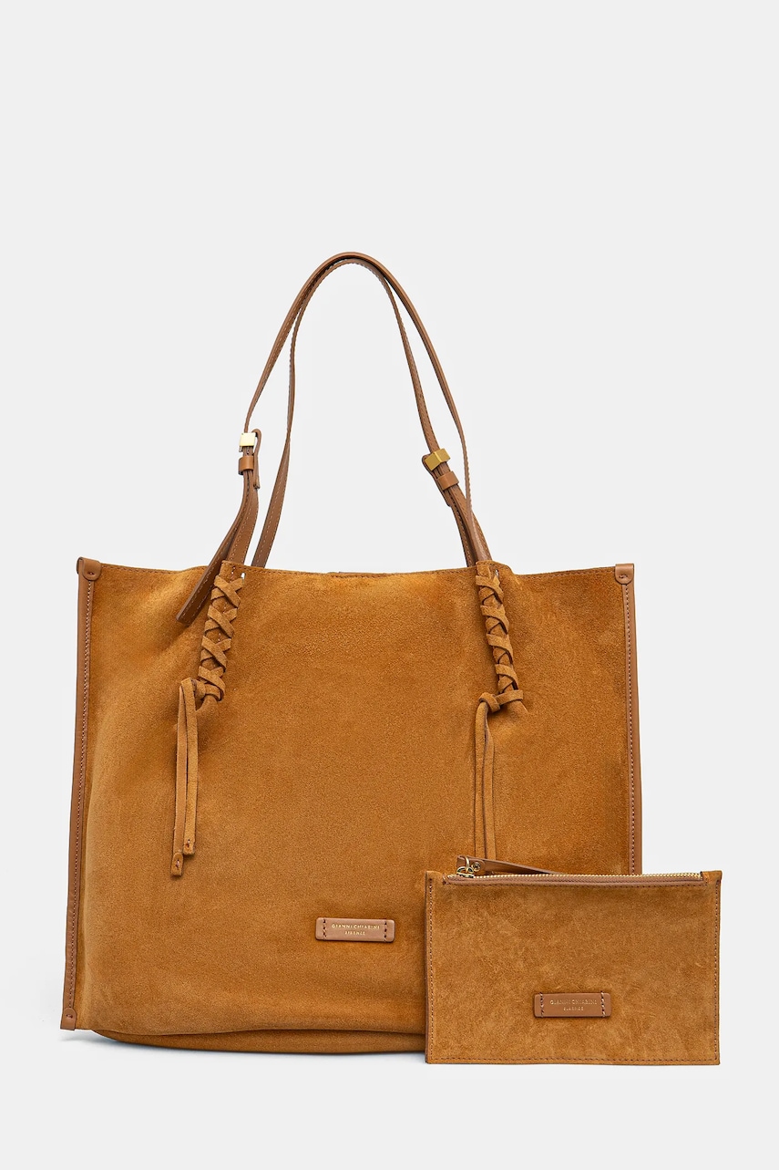 Gianni Chiarini geanta de mana din piele intoarsa DORY culoarea bej, BS 11307 CM-PL Gianni Chiarini geanta de mana din piele intoarsa DORY culoarea bej, BS 11307 CM-PL