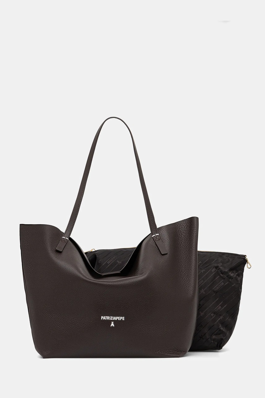 Kožená kabelka Patrizia Pepe hnědá barva, 2B0130 L148