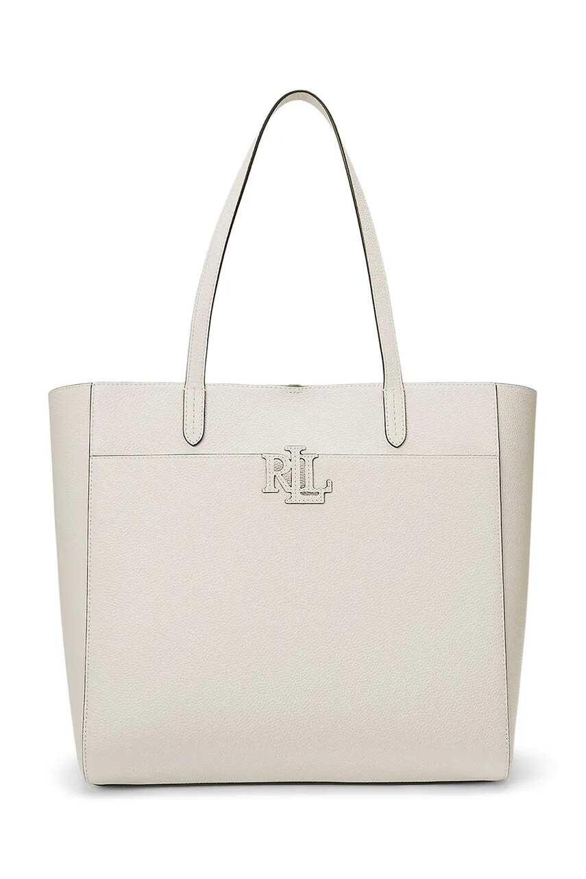 Levně Kožená kabelka Lauren Ralph Lauren bílá barva, 431960183