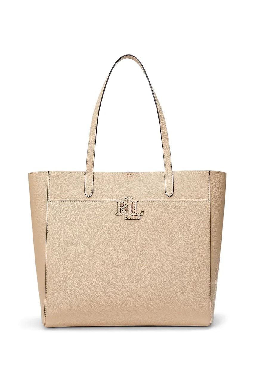 Levně Kožená kabelka Lauren Ralph Lauren béžová barva, 431960183