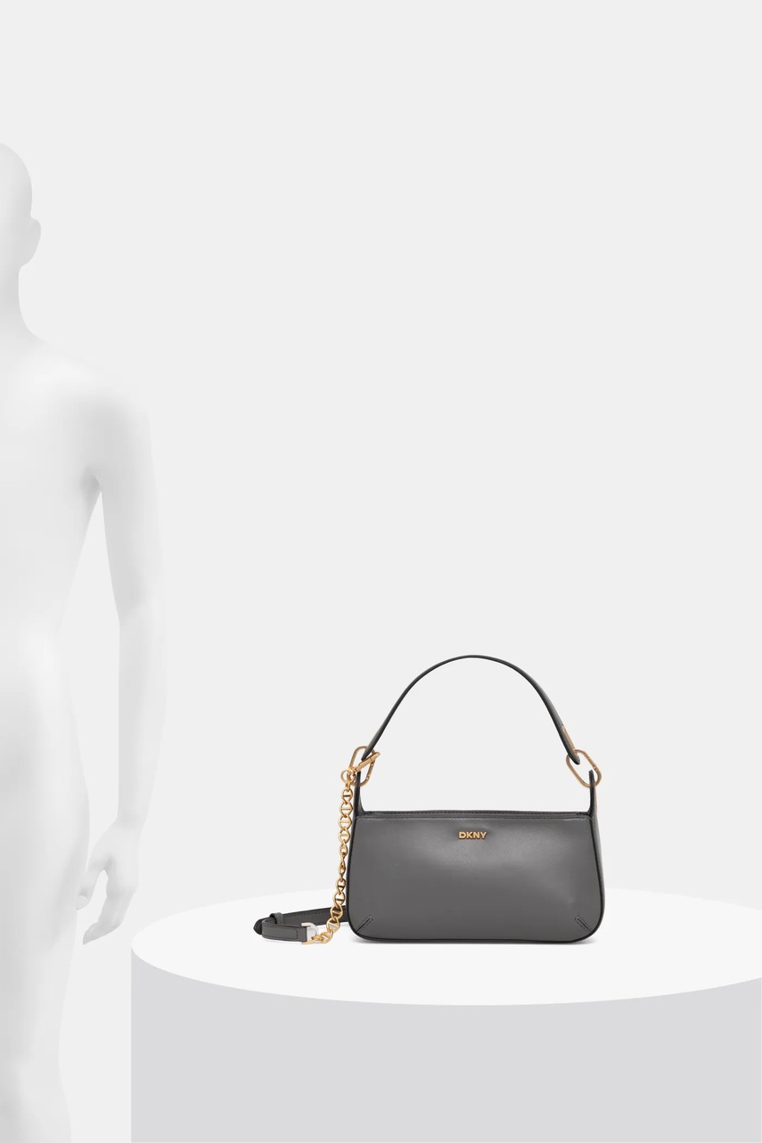 Δερμάτινη τσάντα Dkny χρώμα: γκρι, R44EKI56 φωτογραφία