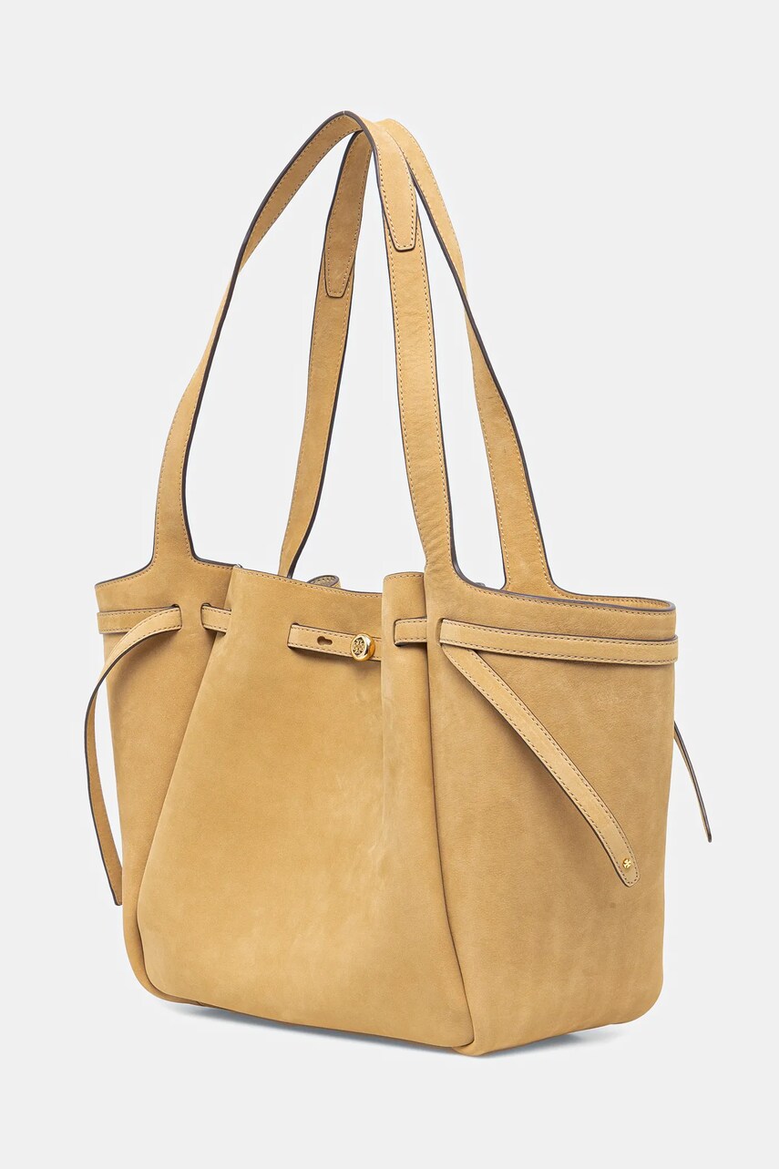 Нубуковая сумка Tory Burch Romy Nubuck Tote цвет жёлтый 165689-250 Нубуковая сумка Tory Burch Romy Nubuck Tote цвет жёлтый 165689-250