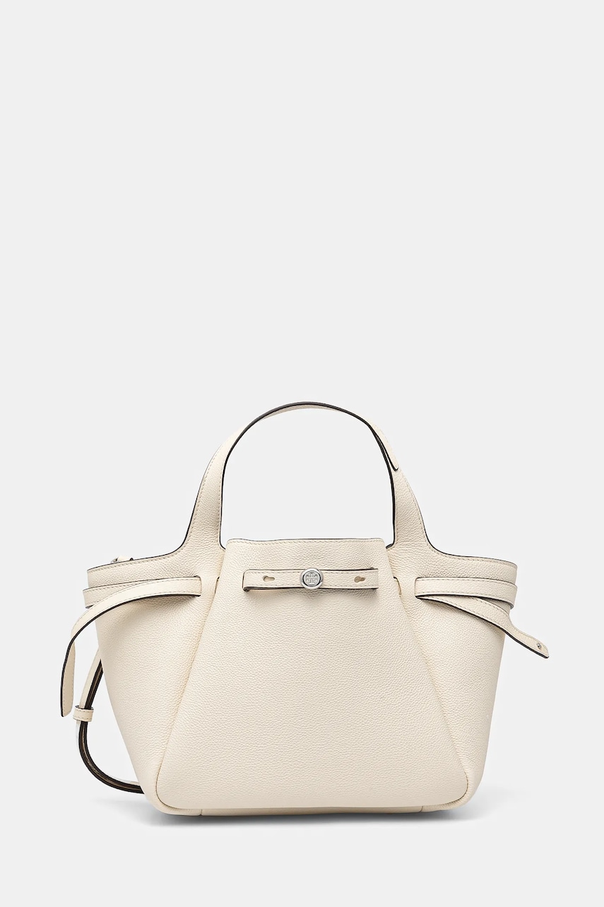 Tory Burch geantă de piele Romy Pebbled Satchel culoarea bej, 164866-921 Tory Burch geantă de piele Romy Pebbled Satchel culoarea bej, 164866-921