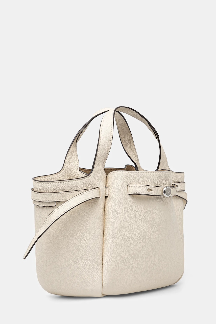 Кожаная сумочка Tory Burch Romy Pebbled Satchel цвет бежевый 164866-921 Кожаная сумочка Tory Burch Romy Pebbled Satchel цвет бежевый 164866-921