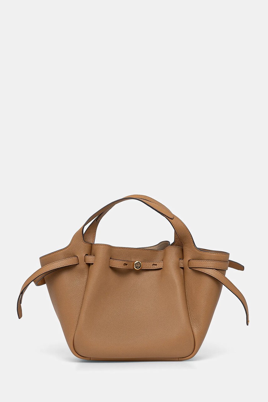 Tory Burch poșetă de piele Romy Pebbled Satchel culoarea maro, 164866-227