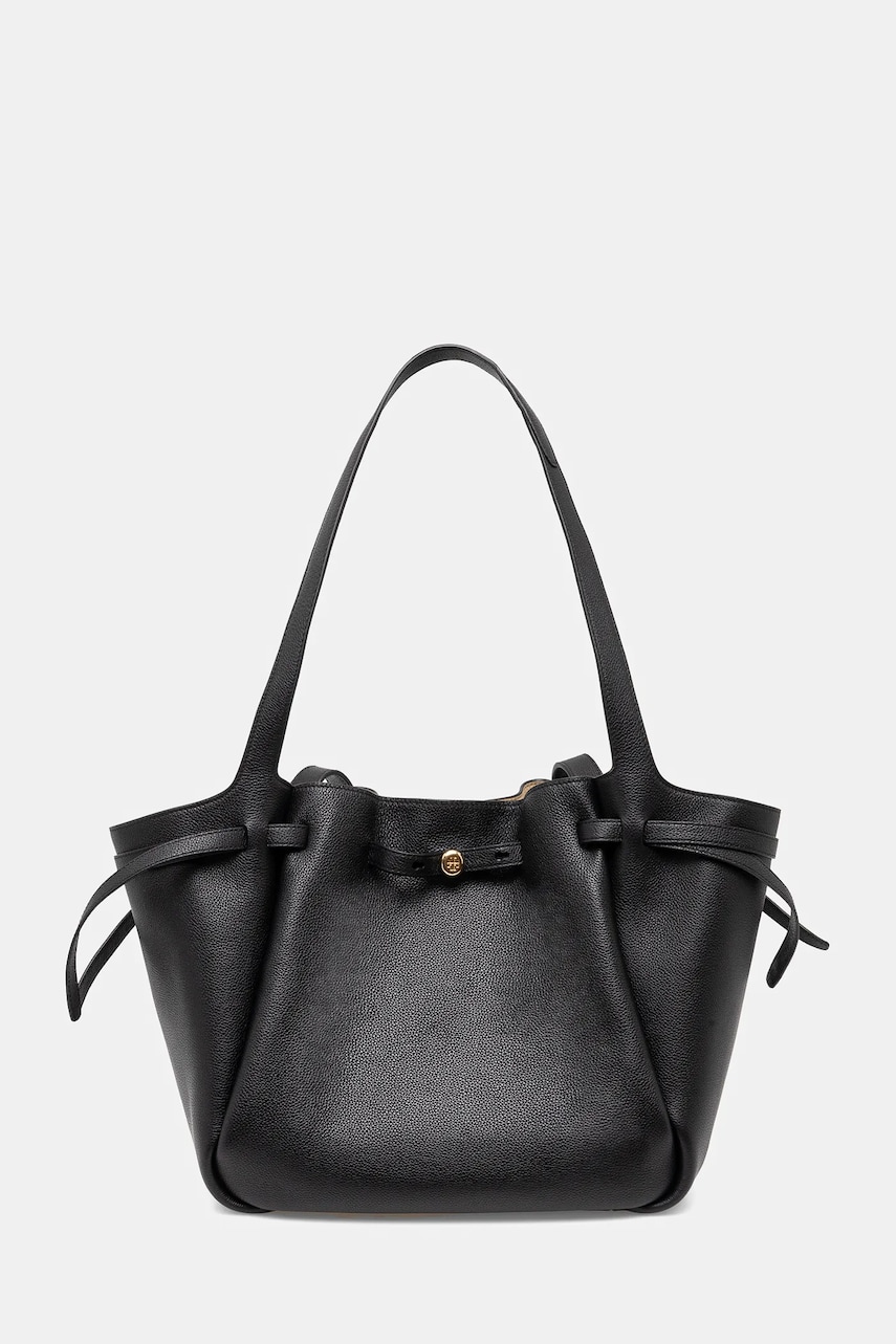 Tory Burch geantă de piele Romy Pebbled Tote culoarea negru, 163388-001 Tory Burch geantă de piele Romy Pebbled Tote culoarea negru, 163388-001