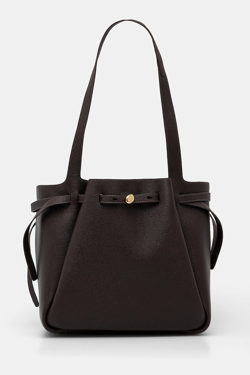 Tory Burch geantă de piele Romy Pebbled Tote culoarea maro, 163388-200 Tory Burch geantă de piele Romy Pebbled Tote culoarea maro, 163388-200