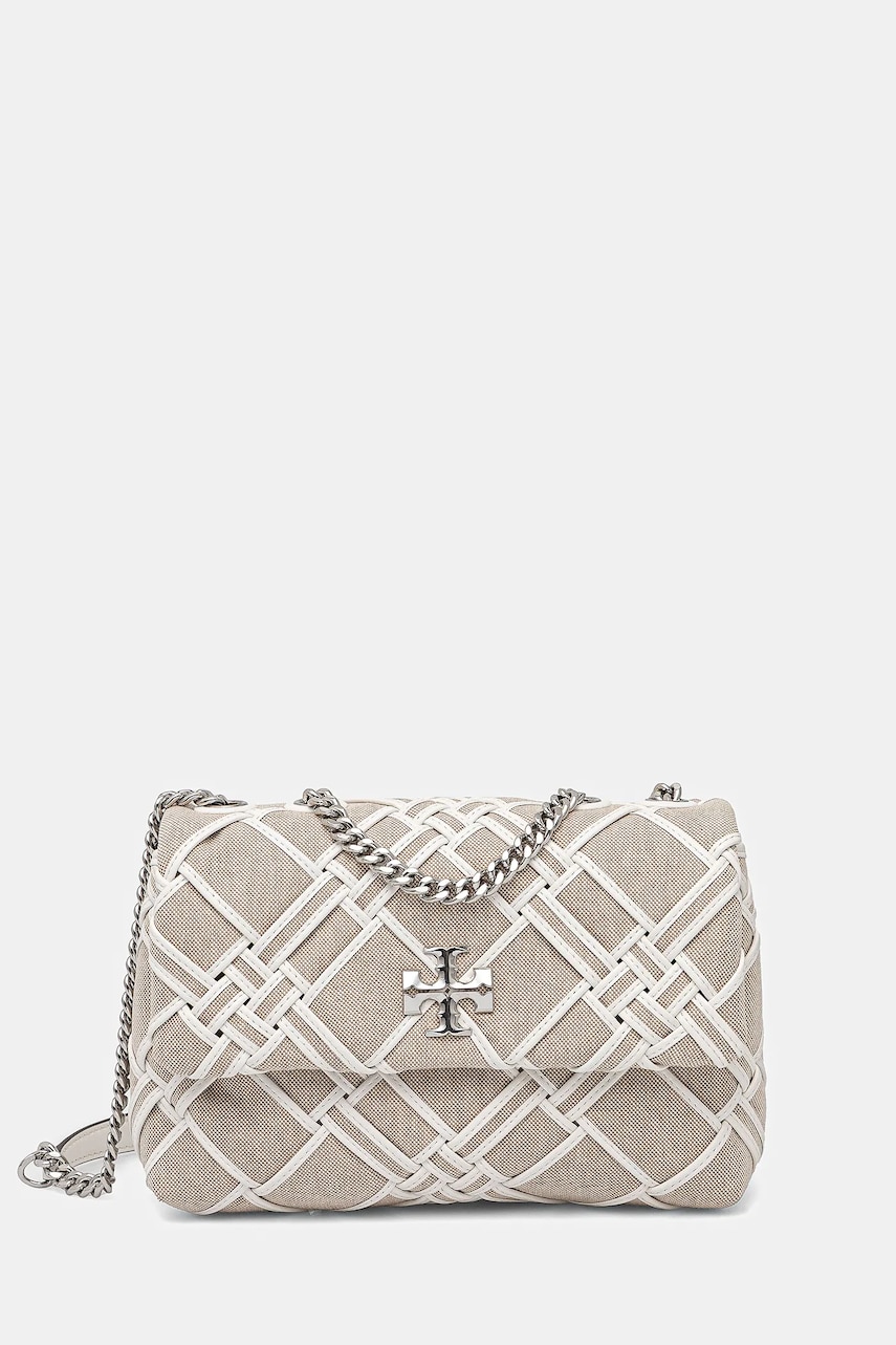 Tory Burch geantă Kira Woven Canvas Small culoarea bej, 151267-250