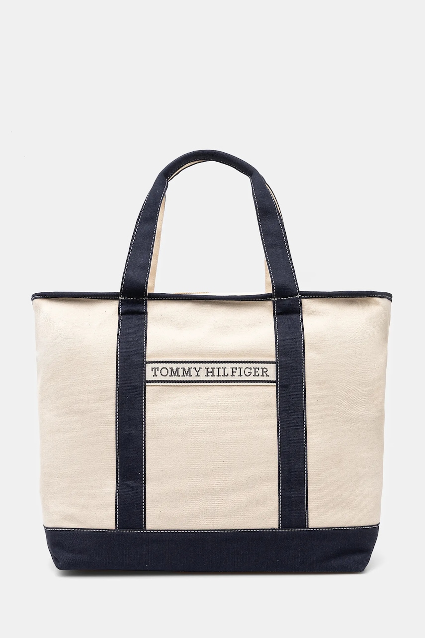 Levně Bavlněná kabelka Tommy Hilfiger béžová barva, AW0AW17421