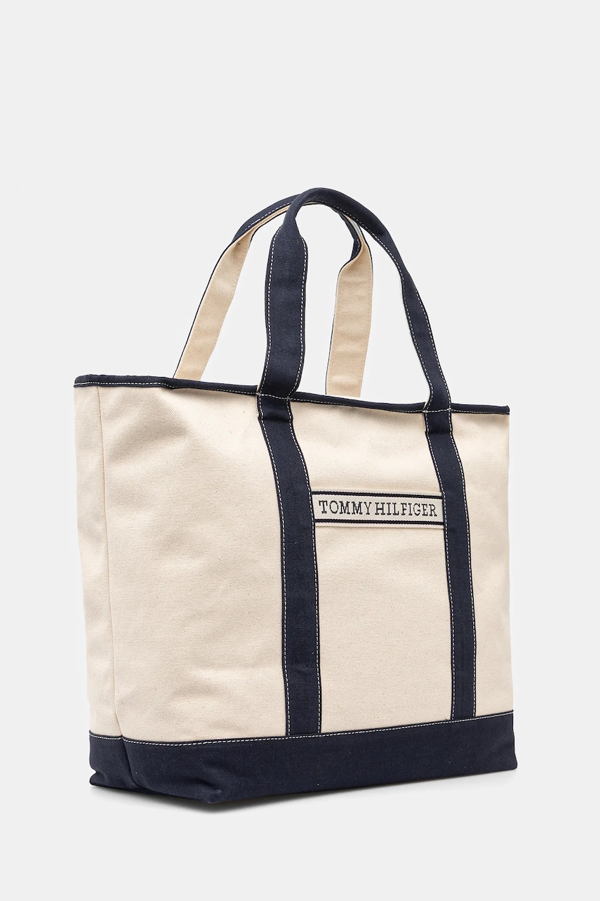 Хлопковая сумка Tommy Hilfiger цвет бежевый AW0AW17421 Хлопковая сумка Tommy Hilfiger цвет бежевый AW0AW17421