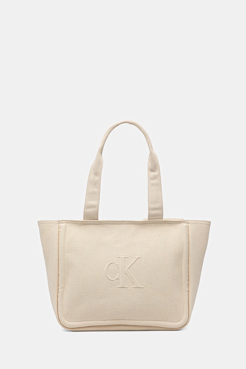 Levně Bavlněná kabelka Calvin Klein Jeans béžová barva, LV04K3098G