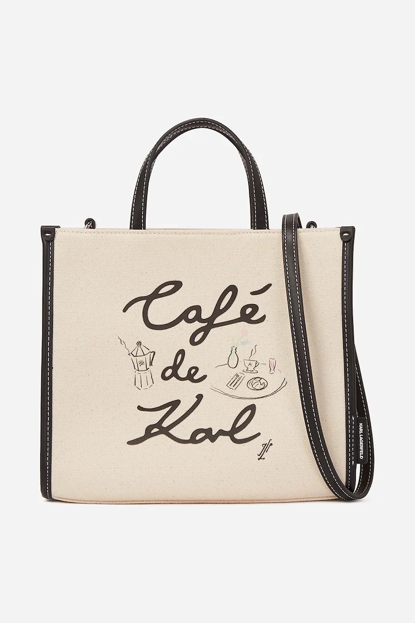 Karl Lagerfeld geanta de bumbac culoarea bej, A2W50028 Karl Lagerfeld geanta de bumbac culoarea bej, A2W50028