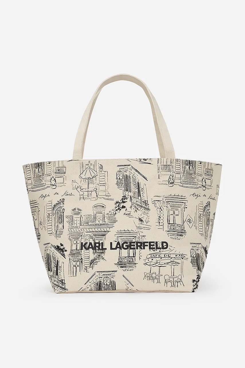 Karl Lagerfeld geanta de bumbac culoarea bej, A2W50036 Karl Lagerfeld geanta de bumbac culoarea bej, A2W50036