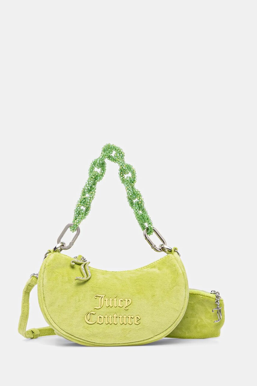 Juicy Couture geanta de mana din catifea BLOSSOM RHINESTONE CHAIN culoarea verde, BEJL58834WCO