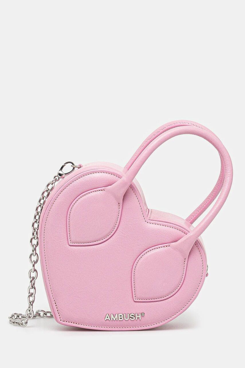 AMBUSH geantă de piele Heart Top Handle Bag culoarea roz, 12115033