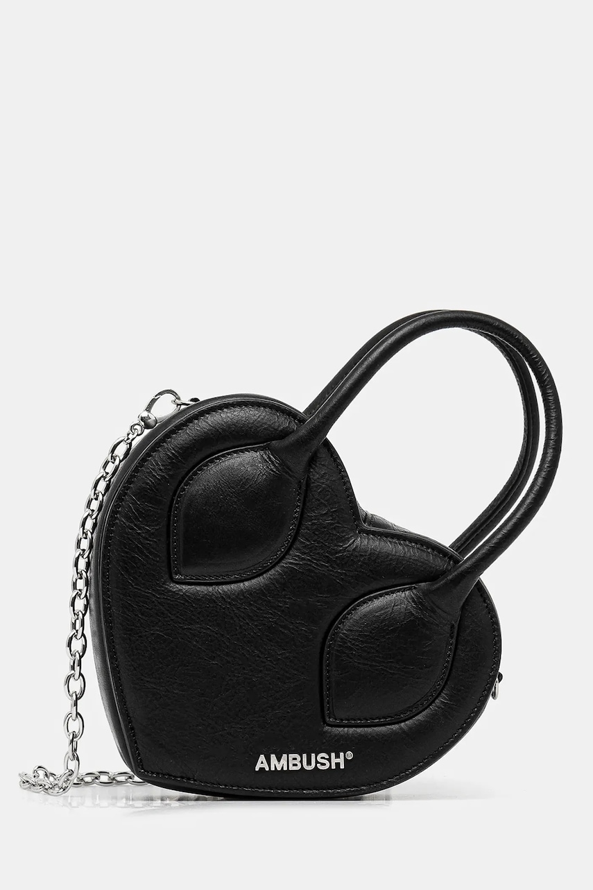 AMBUSH geantă de piele Heart Top Handle Bag culoarea negru, 12115033