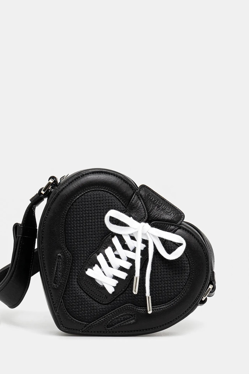 AMBUSH geanta de piele Strapped Heart Shoulder Bag culoarea negru, 12115063