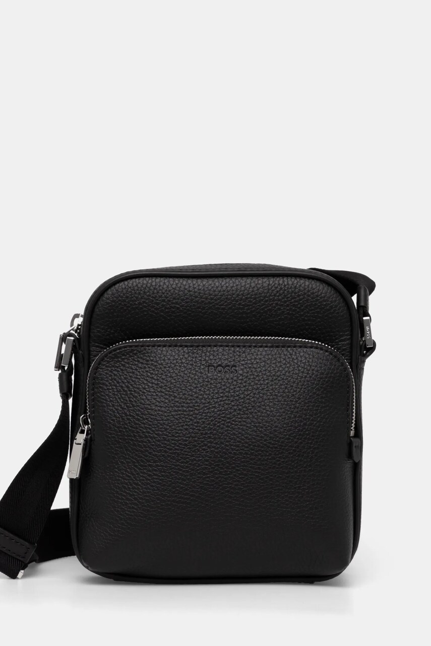 BOSS borseta de piele culoarea negru, 50536134